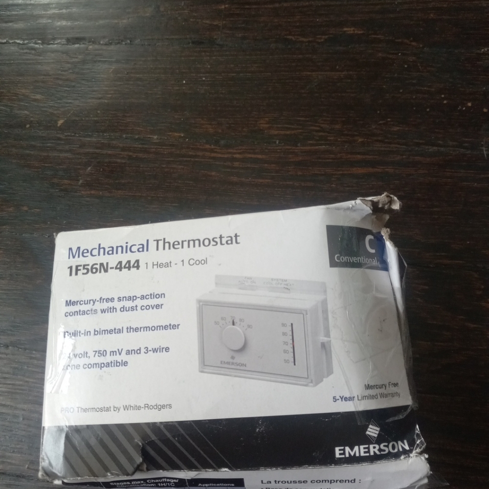 Emerson Conventional C Mechanical Thermostat 1F56N-444 1 Heat 1 Cool Mercury Fre